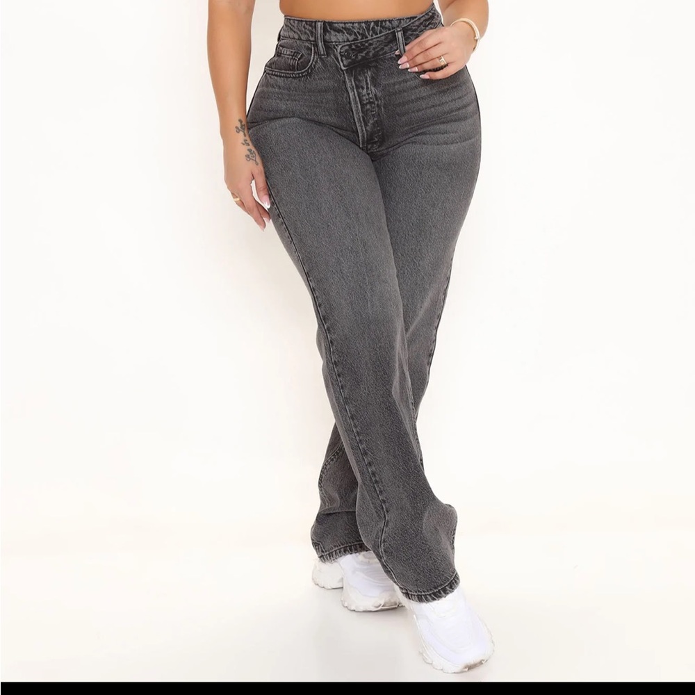 Black asymmetrical jeans